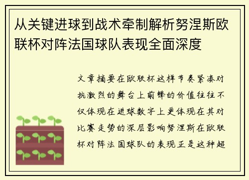 从关键进球到战术牵制解析努涅斯欧联杯对阵法国球队表现全面深度 从关键进球到战术牵制解析努涅斯欧联杯对阵法国球队表现全面深度